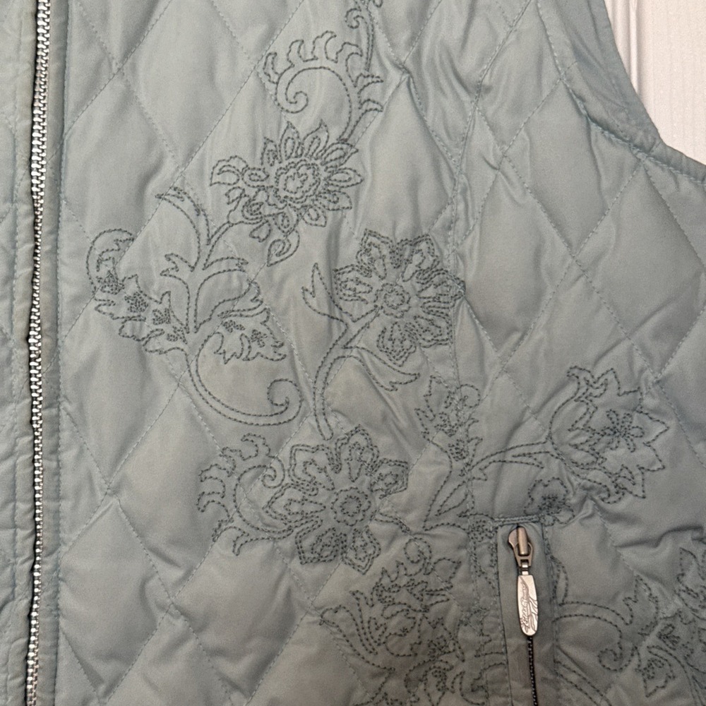 Vintage Goose Down Puffer Vest Eddie Bauer Size M Green Embroidered Floral Retro - Picture 2 of 11